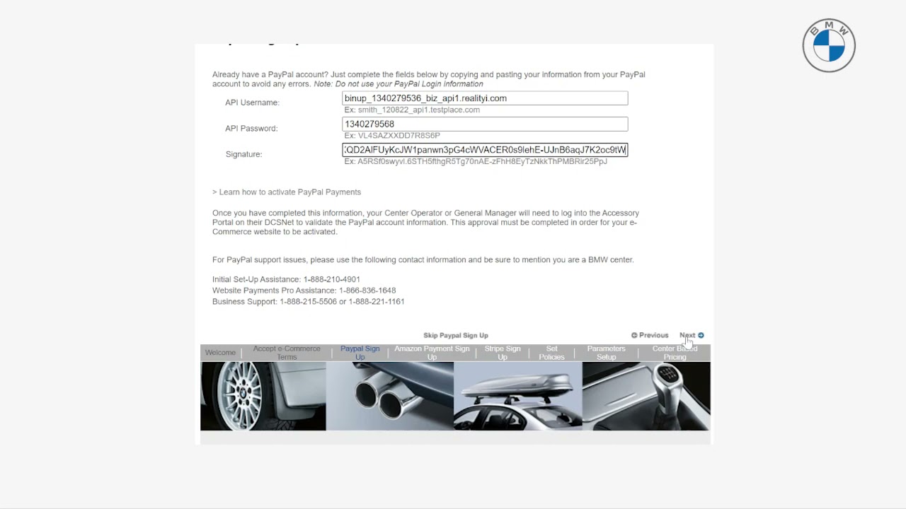 Account Setup : BMW/MINI E-comm Support