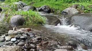 RELAXING RAIN & SOOTHING RIVER SOUNDS NEAR A BEAUTIFUL WATERFALL IN THE MOUNTAIN !! SOUND FOR SLEEP