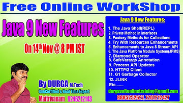 Java 9 New Features Online Training  Demo by Durga Sir on 14-11-2017 @ 8PM