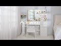 Advwin Dressing Table Stool Set Glass Tabletop
