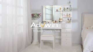 Advwin Dressing Table Stool Set Glass Tabletop