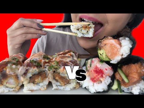 ASMR SUSHI ROLL VS HANDROLL *EATING SOUNDS