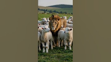 Lone Male Lion Surrounded by 30 Lambs | Ultra-Realistic Wildlife Encounter in 4K #AI #Sora #OpenAI