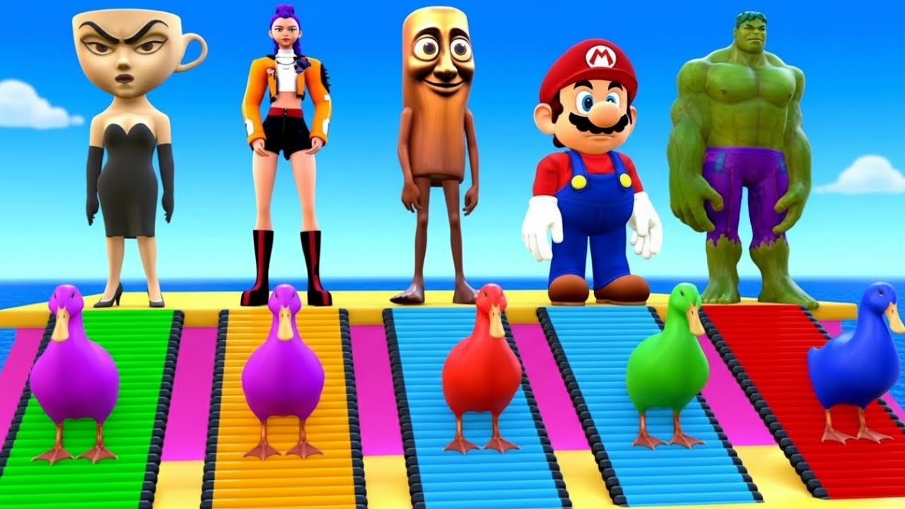 Playing as Spiderman in Long Slide Game with Cow Elephant Gorilla Hippo Tiger. Funny 3d Animal Game