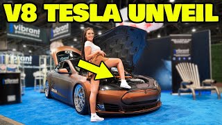 We took The world's FIRST V8 Tesla to SEMA and it was a WILD RIDE