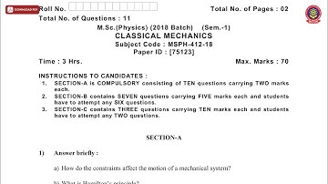 MSC PHYSICS 1ST SEM CLASSICAL MECHANICS DEC 2018 | PTU