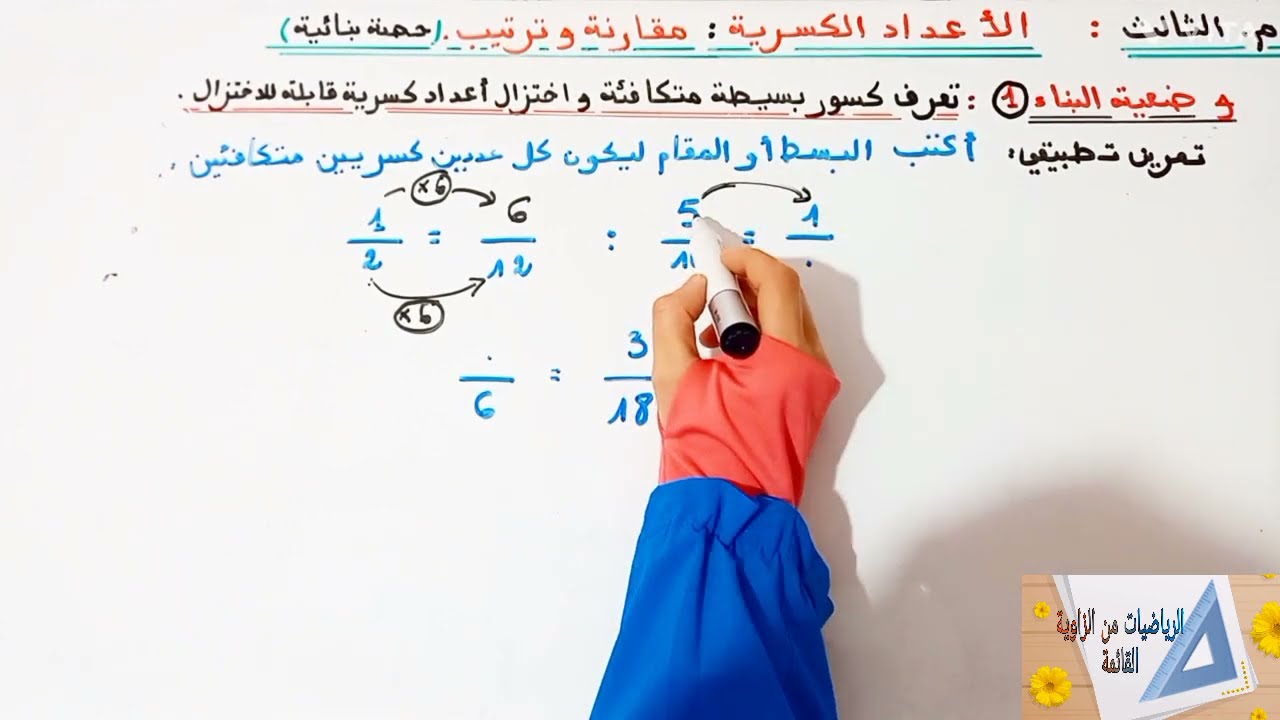 د16:الاعداد الكسرية:مقارنةوترتيب(حصة بنائية)م.الثالث(الجزء1:الكسورالمتكافئةوالاختزال)