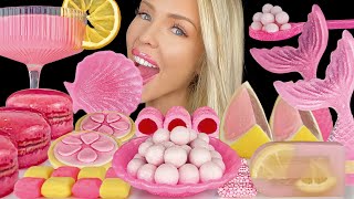 ASMR PINK DESSERTS *PINK LEMONADE POPSICLES KONNYAKU JELLY RECIPE* DEHYDRATED LEMON MUKBANG 먹방