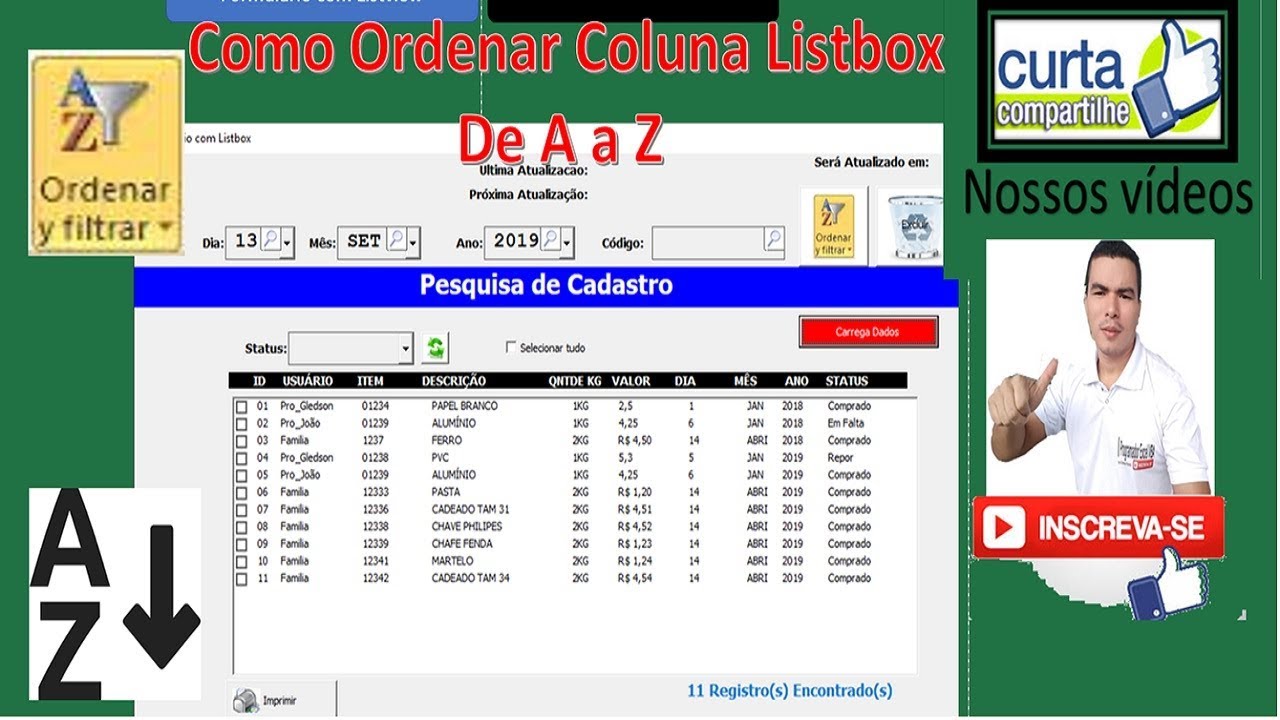 Como Ordenar Coluna Listbox de A a Z | Classificar Lisbox em Ordem Crescente