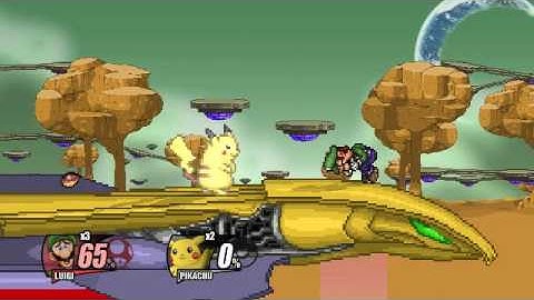 Super Smash Flash 2 (Beta) - Level 9 CPU Duel [8]: Luigi vs Pikachu at Sand Ocean