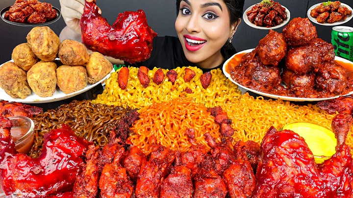 ASMR Eating Extra Spicy Korean Fire Noodles,Black Bean Noodles,Chicken Leg Piece ASMR Eating Mukbang