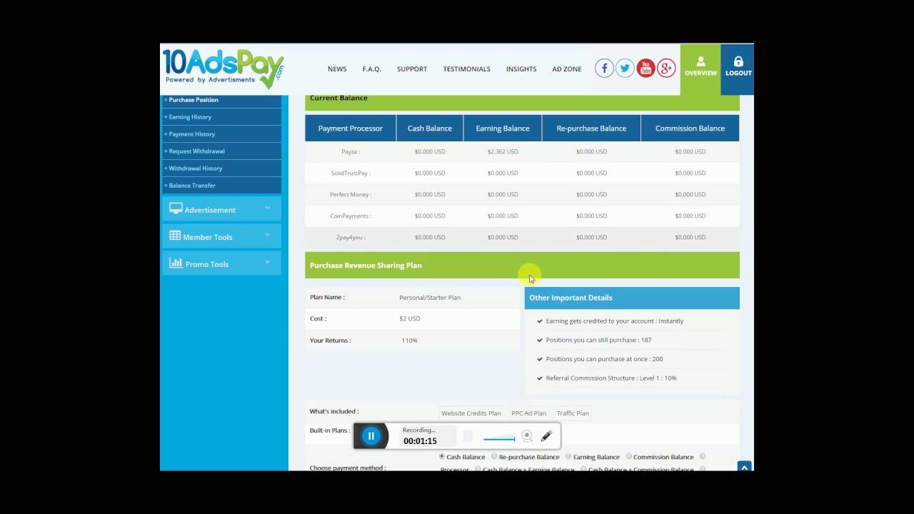 how to buy adpacks in 10 ads pay - 10 ads pay review