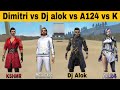 Dimitri vs Dj Alok vs A124 vs K Character Who Will Win ? | New Dimitri Character Free Fire