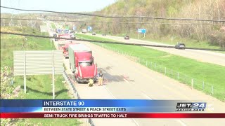 Truck catches fire on I-90