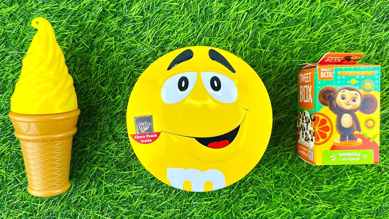 Yellow Candy Surprise 🍭 M&M’s, Ice Cream Toy & Cheburashka Sweet Box | Unboxing ASMR