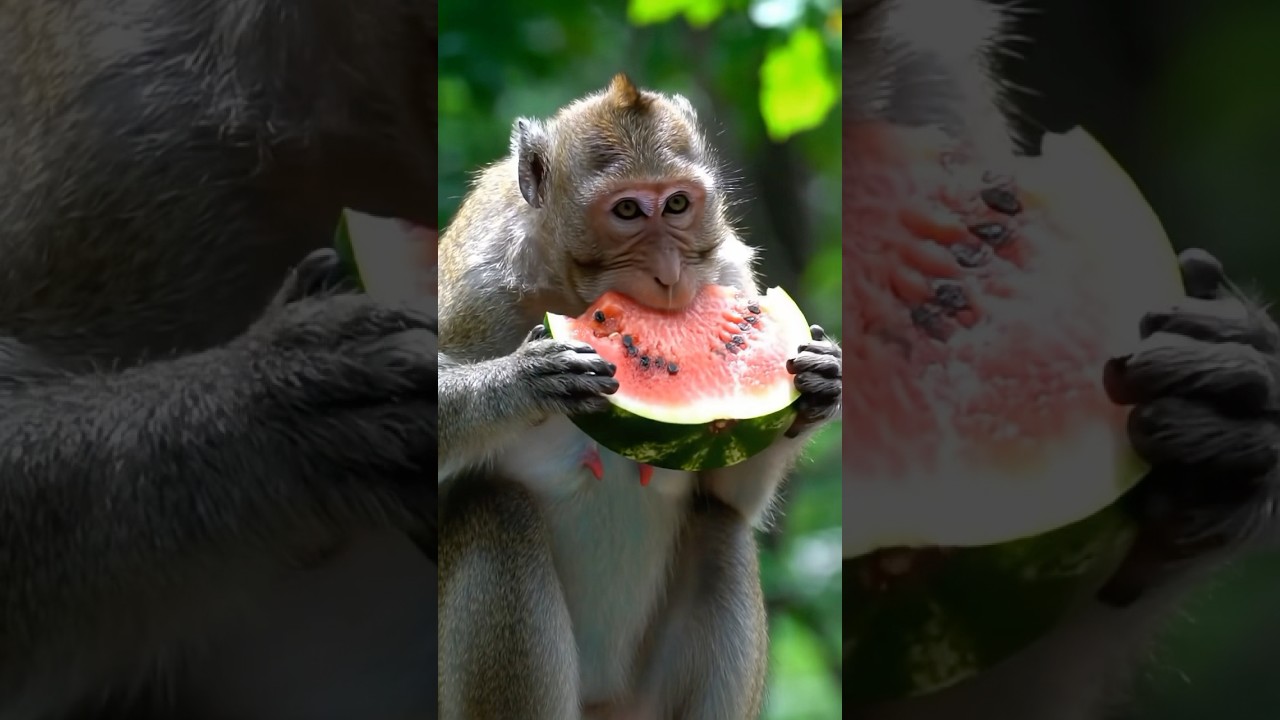 Monkey eating watermelon 🍉🐒✨