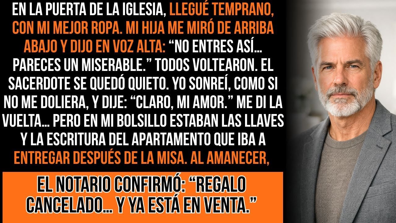 En la iglesia, mi hija me bloqueó por mi ropa: “No entres, pareces un miserable.” Entonces…