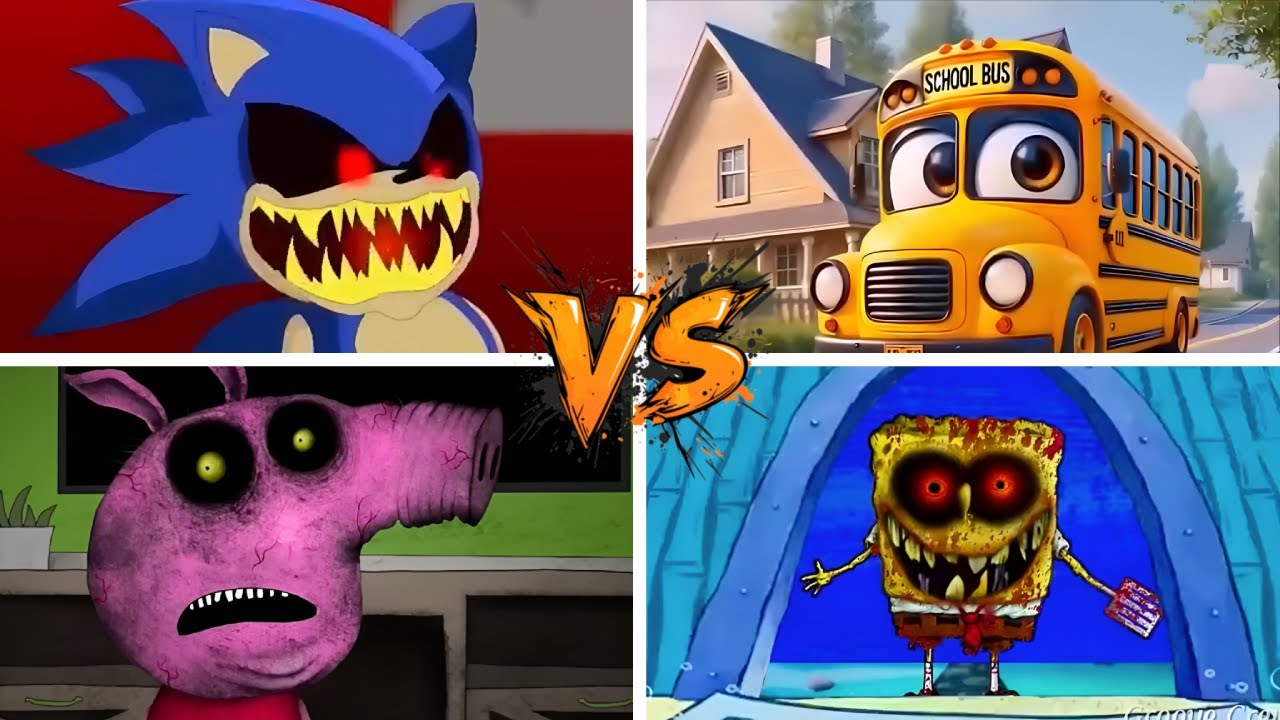 СОНИК ХОРРОР🆚ПЕППА ПИГ -Вращение колес🆚СПОНЖБОБ.EXE🆚ШКОЛЬНЫЙ АВТОБУС | Tiles Hop Edm Rush!