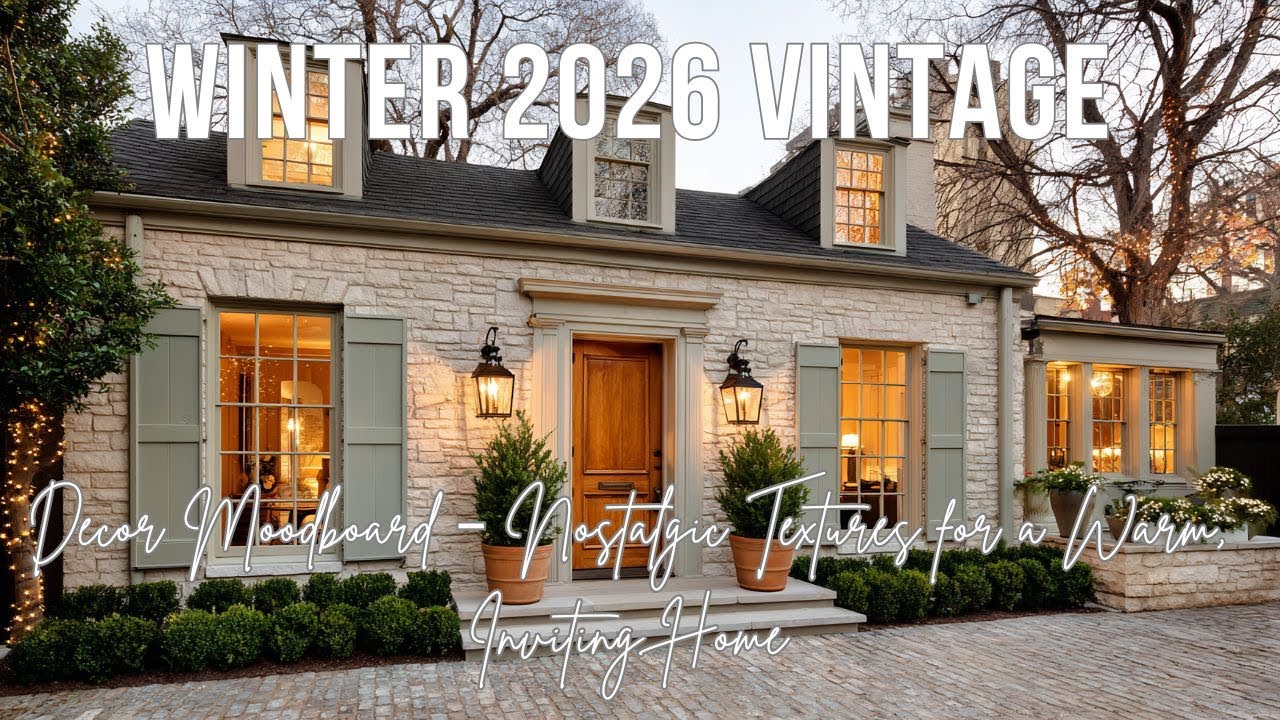 Мудборд винтажного декора зимы 2026 года – ностальгические текстуры для теплого и уютного дома.
