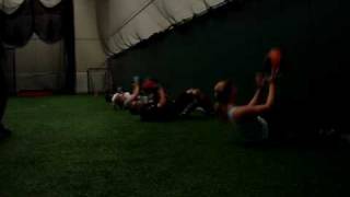 Med ball crunch toss rebounds