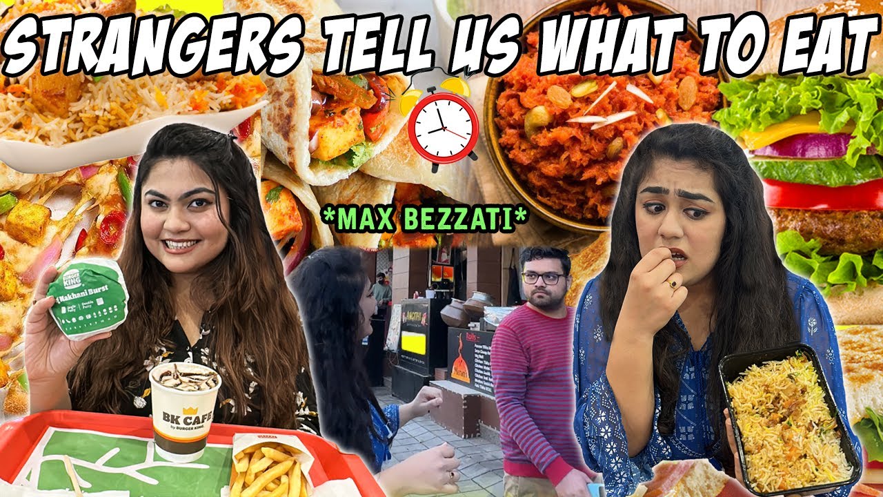 Letting Strangers Decide What We Eat for 24 hours *GAZAB BEZZATI* Food Challenge ft. Thakur Sisters