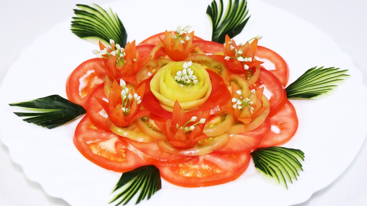 Vegetable Carving: Tomato Flower Carving and Design | Lavy Fuity