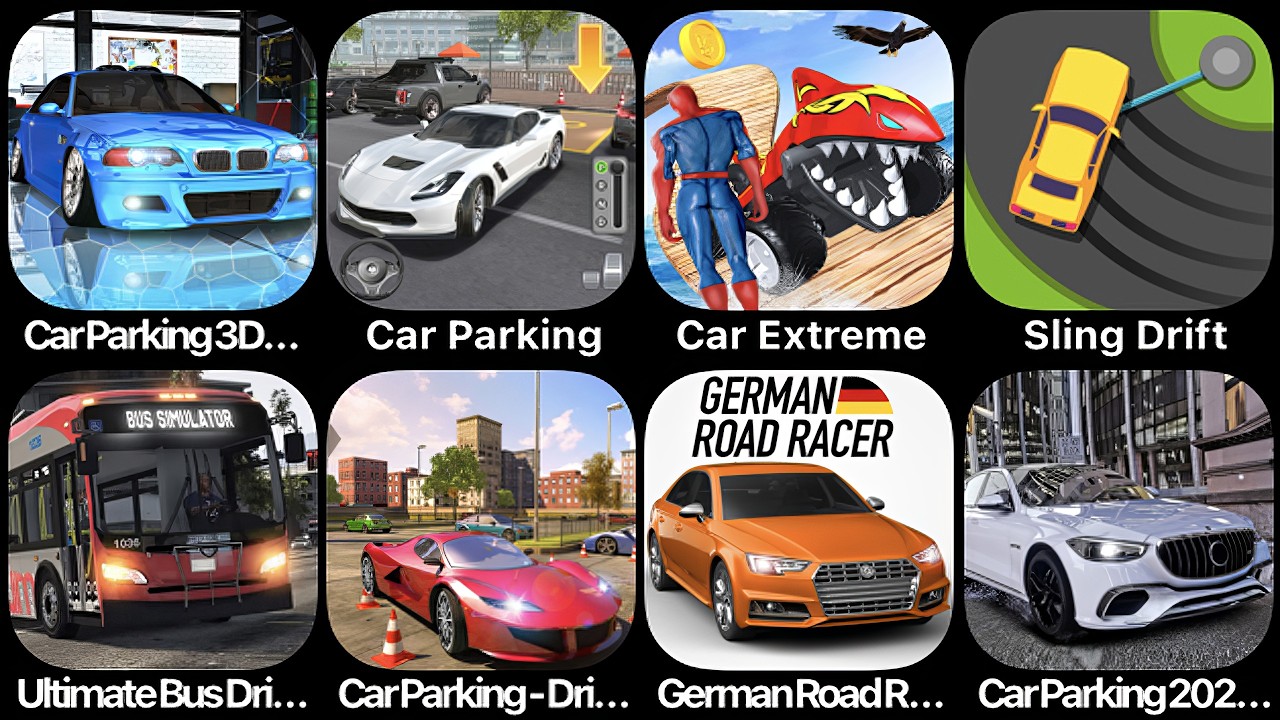 Car Parking 3D, Car Parking, Car Extreme, Sling Drift, Ultimate Bus Driving, Car Parking School