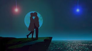 Kissing Couple under Moonlight near Seacoast