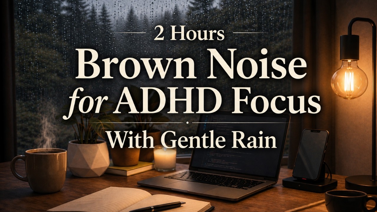 2 Hours Brown Noise for ADHD Focus • With Gentle Rain - YouTube