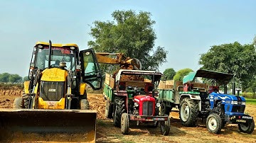 Jcb 3dx Backhoe Loader Loading Mud in Eicher 380 and Massey 241 tractor I Jcb Tractor video