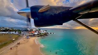 4K Awesome Sint Maarten Sunset Landing Winair Dhc-6-300 Twin Otter Sxm Pj-Wix Scs 1524