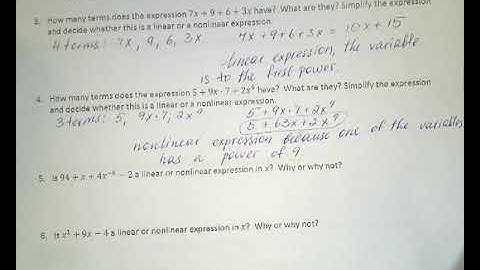Grade 8 Module 4 Lesson 2: Linear and Nonlinear Expressions in X