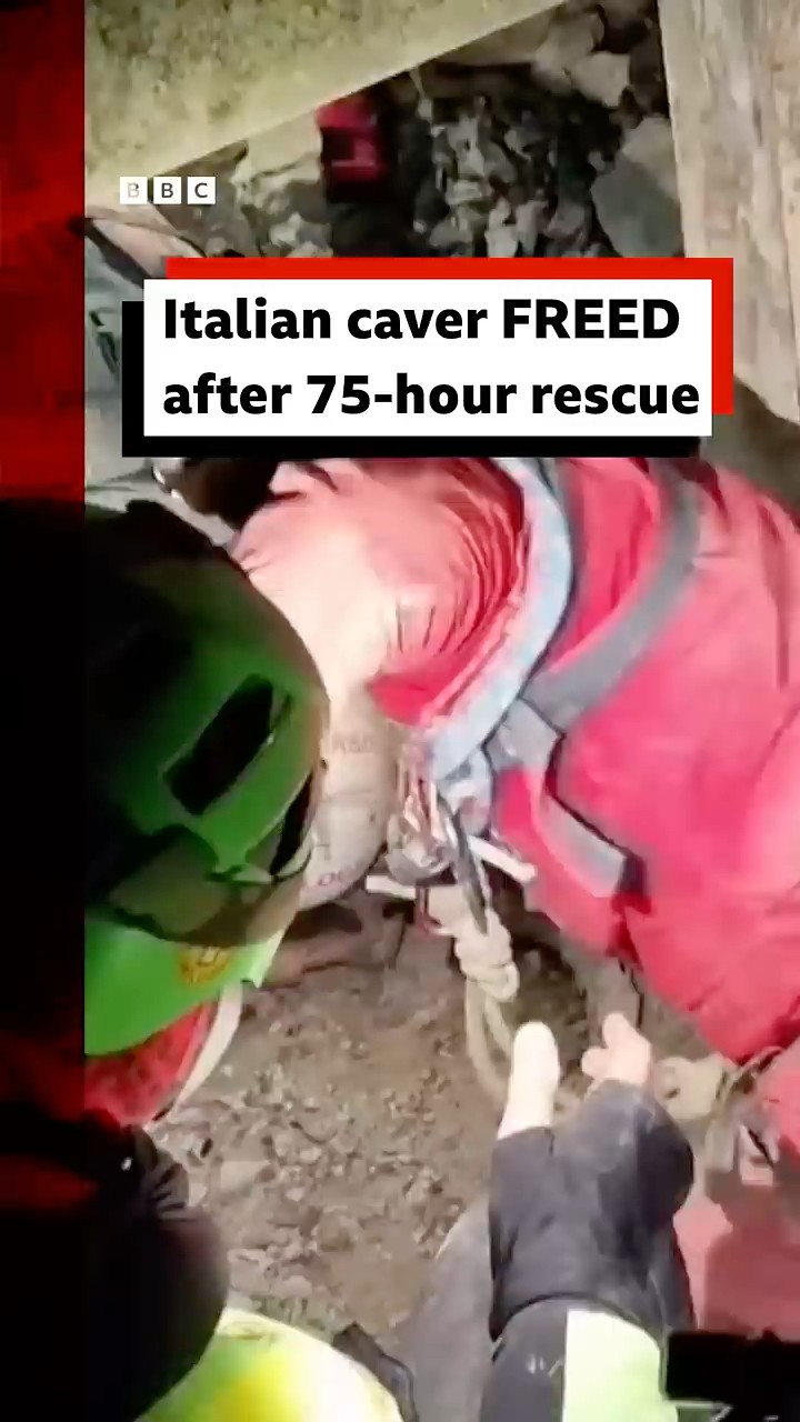 Italian caver freed after 75-hour rescue. #Italy #Caving #BBCNews