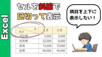 【Excel（エクセル）】セルを斜線で区切って、項目を上下に表示する方法！