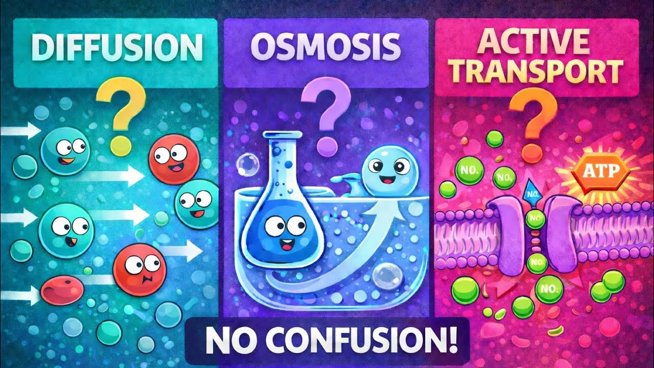 Cell Transport: Diffusion, Osmosis & Active Transport in 5 minutes || one shot