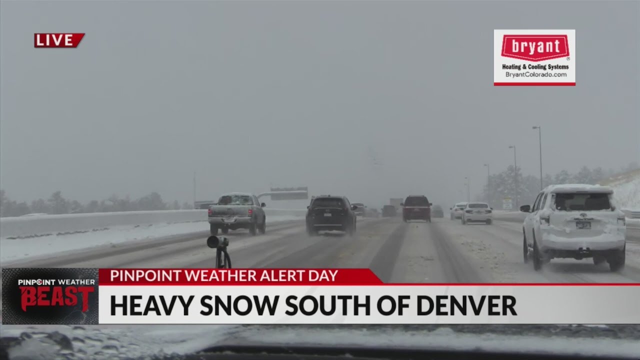 Heavy snow continues to fall south of Denver - YouTube