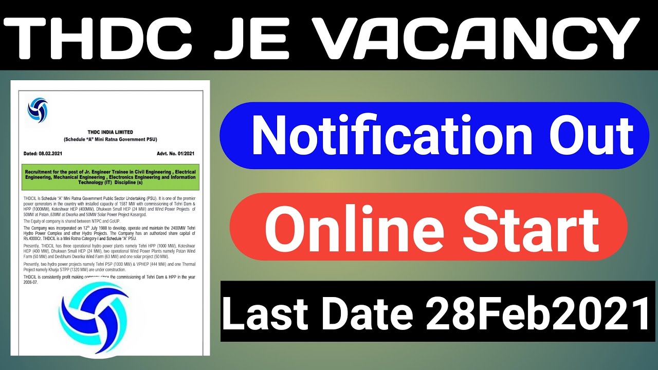 Thdc Je Vacancy Out|Thdc Je Vacancy Update|Thdc Vacancy Notice 2021|Thdc Vacancy Notification Declar