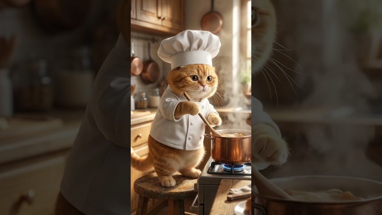 Tiny Cat, Big Chef Energy 😂🐱 | Cinematic Cooking Story