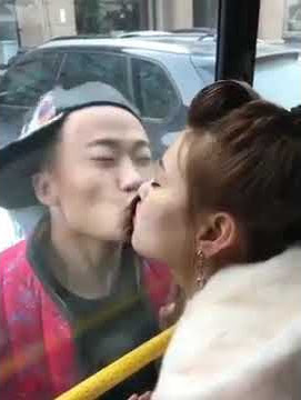 Funny kiss in bus
