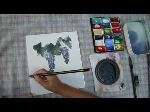 水墨画（sumi-e）ぶどうの描き方動画 - YouTube
