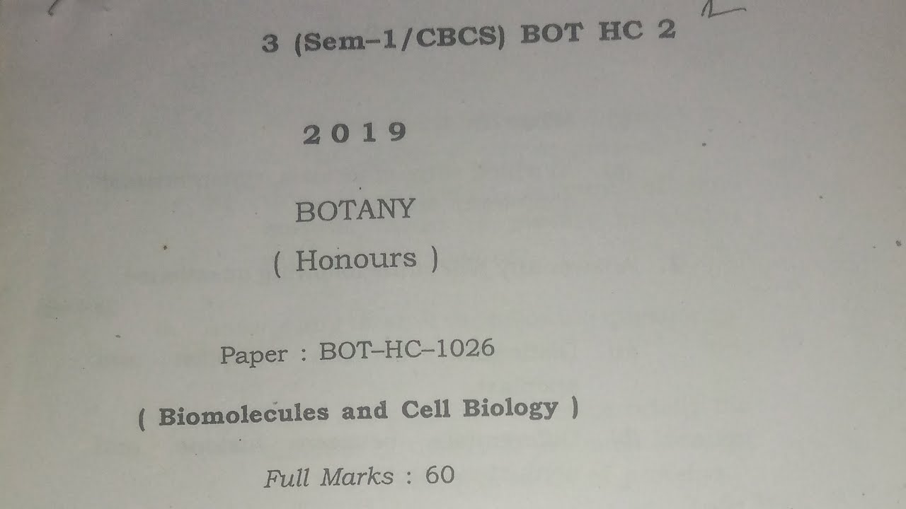 BSC 1st semester botany honours question,paper code BTOHC1026