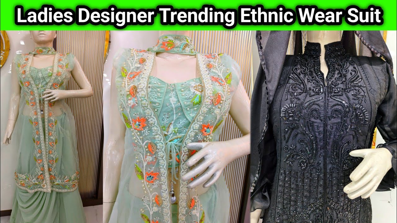 फैंसी डिजाइनर लेडिज एथेनिक वेयर सूट कानपुर होलसेल मार्केट Readymade Ladies Fancy Diwali Collection