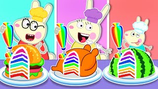 Me vs Grandma Cooking Challenge #2  Peppa Pig's Food Hacks with Rainbow Colors ペッパピッグの虹色のフードハック