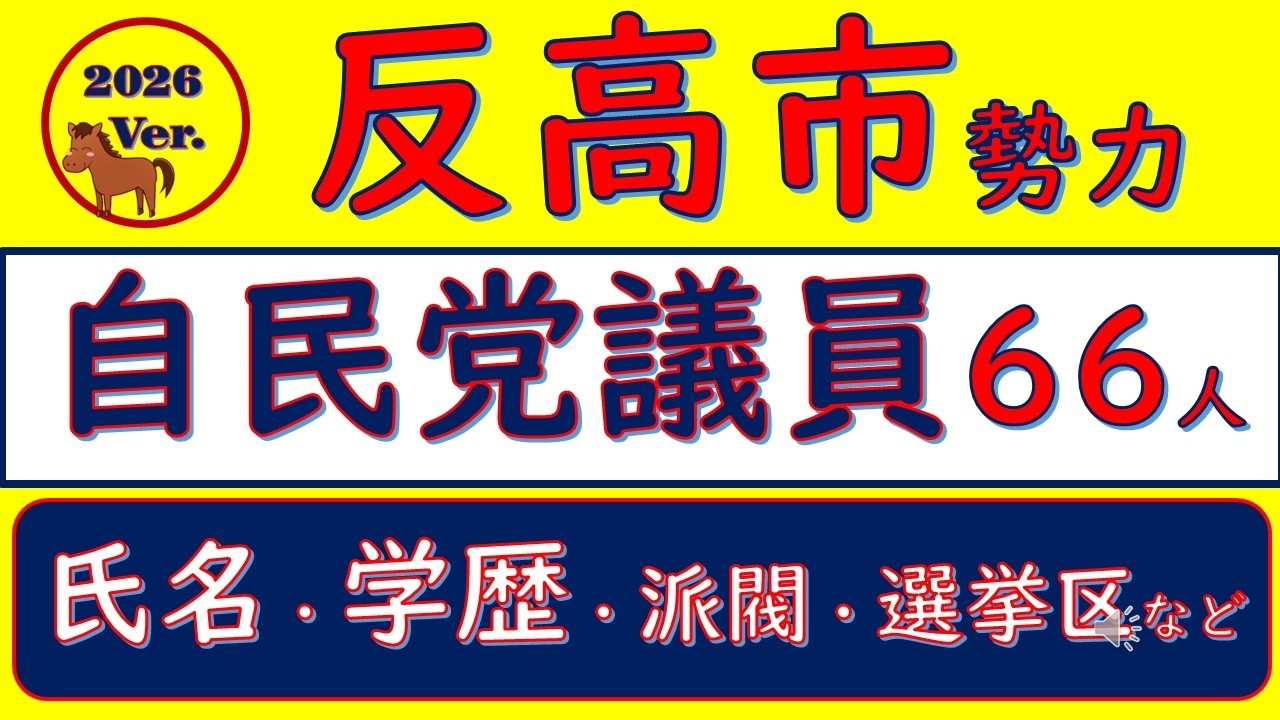 2026Ver.反高市勢力、自民党議員66人、氏名・学歴・派閥・選挙区