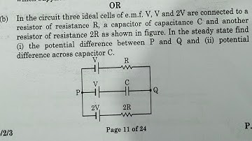 In the circuit three ideal cells of e.m.f. V, V and 2V are connected to a resistor of resistance R,