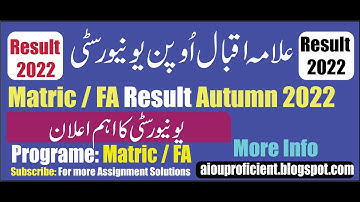 aiou result autumn 2022 for matric and FA || result for matric and FA autumn 2022