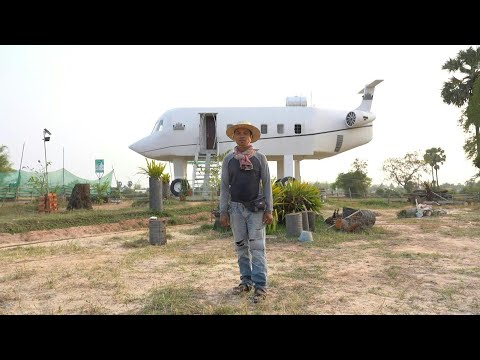 Cambodian man lands 'airplane house' in rice field