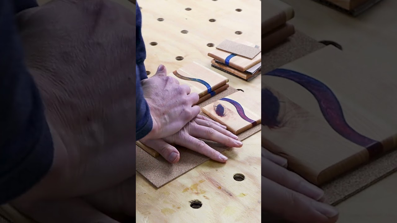 Wood & Resin Coasters Cherry & Maple, Step 7 – Cork Bottoms, Michigan Woodworking Artists #shorts