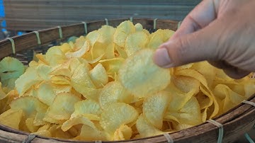 proses pembuatan keripik singkong kuning|lebih renyah tanpa minyak lebih cantik