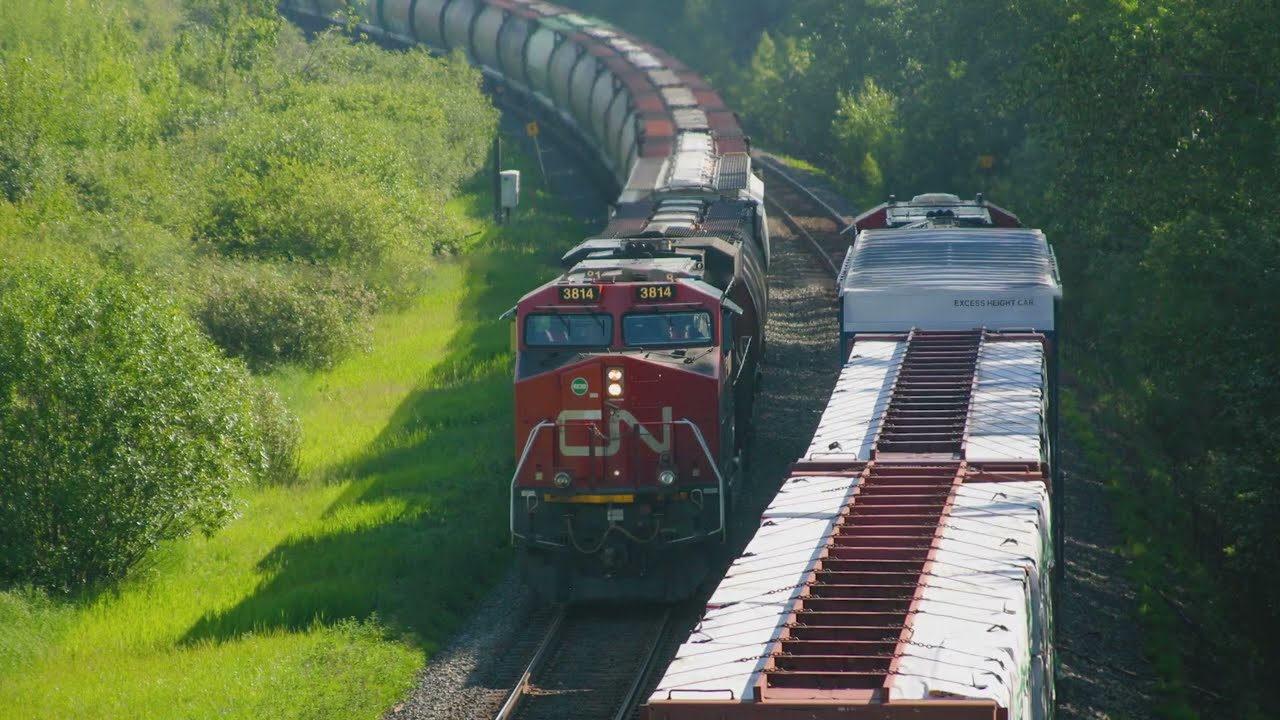 CN A416 Meets G809 At the Weyerhauser Sawmill in Edson, Alberta